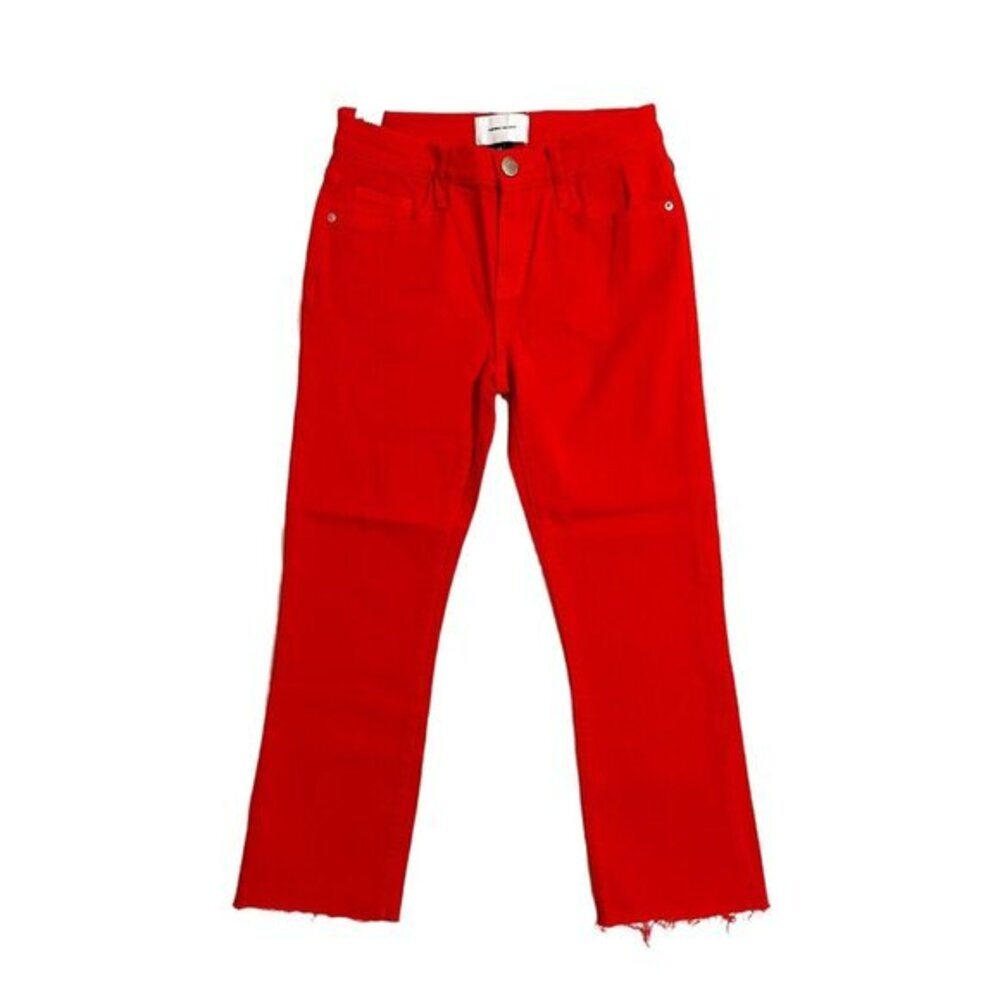 Current Elliott Jeans The Kick Fiery Red Crop High Waist SZ 25 Raw Hem NWT